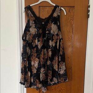 Free People Black and Brown Floral Blouse